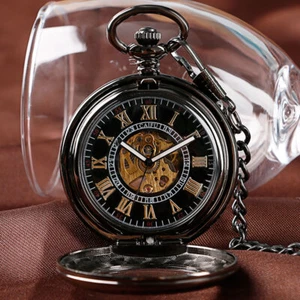 Vintage Style Skeleton Automatic Mechanical Pocket Watch Roman Numerals Dial - Picture 1 of 12