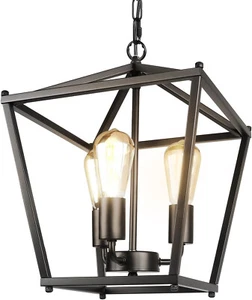 Black Lantern Pendant Light 3-Light Farmhouse Chandelier for Kitchen Island - Picture 1 of 7
