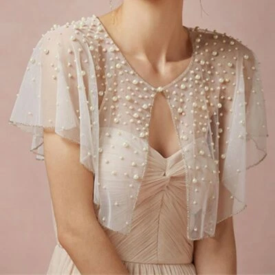 Chaquetas bolero chal de boda de tul perlas para abrigo de fiesta nupcial envoltura nupcial Foto 1 de 4