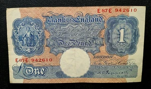 Gran Bretaña Reino Unido "£1 ~ una libra" Tiempo de Guerra, Billete Azul y Rosa K O Peppiatt (a - Imagen 1 de 12