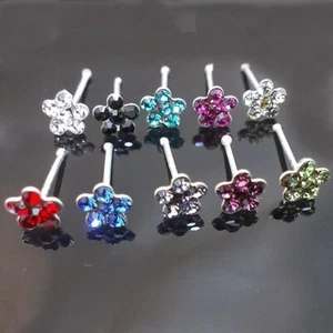 TWO (2) Sterling Silver Rhinestone Flower Nose Rings Targus Lobe Stud - Picture 1 of 3
