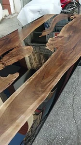 Black Epoxy Resin Dining Table Top, Live Edge Epoxy Wooden Table Top Decor - Picture 1 of 5