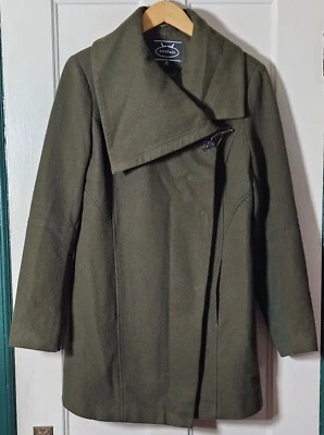 Chaqueta para mujer HAWKE & CO mediana verde oliva mezcla de lana abrigo de invierno chal de palanca Foto 1 de 4