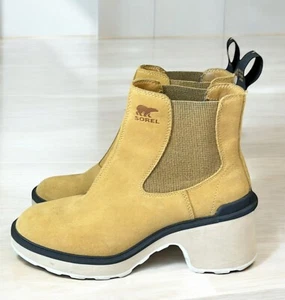 SOREL Women’s Hi-Line Heel Chelsea Boots Size 9 Tan Waterproof Suede Outdoor - Picture 1 of 13