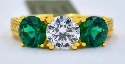LAB CREATED 1.88 Cts EMERALD & WHITE SAPPHIRE RING .925 Sterling Silver - NWT - Image 1 of 4