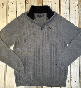 U. S. POLO ASSN. 1/4 Zip Pullover Sweater Men’s Size XL Grey Ribbed Cable Knit - Picture 1 of 14