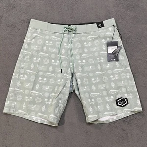 NWT RVCA Dorado Hemp 4 Way Mid Stretch Green Haze Board Shorts Men's Size 32 - Picture 1 of 10