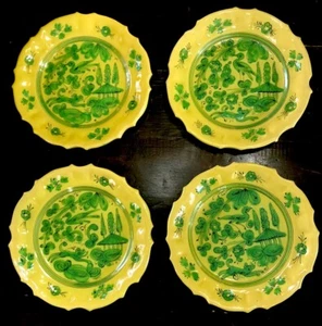 4 Cerámica Amarilla Vintage Cerámica con Gato Verde, Pájaro, Flores Italia Plato 7.5" - Imagen 1 de 14