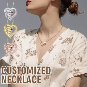 Personalized Heart Necklace w/ 2-4 Birthstones Custom Engraved Name Pendant GXM - Picture 1 of 14