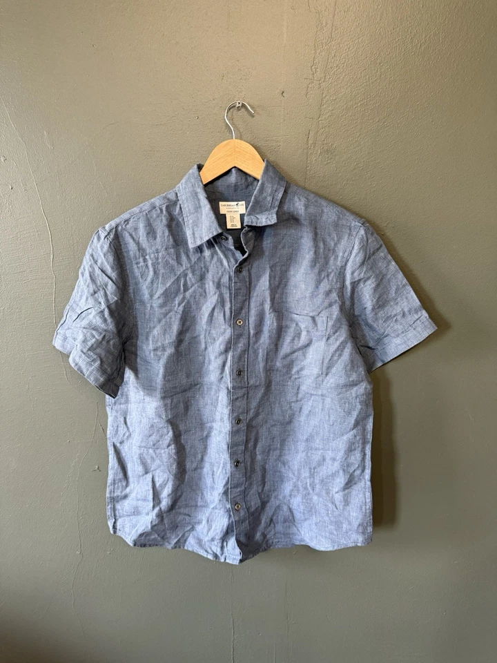 Caribbean Joe 男式蓝色短袖亚麻纽扣衬衫全新带标签,尺寸 M — 第 1/3 张图片