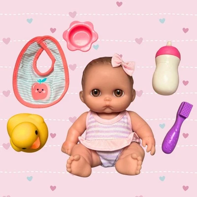 Lil Cutesies Baby Girl Doll, Berenguer, Brown Hair, Brown Eyes, 9” - Image 1 of 4