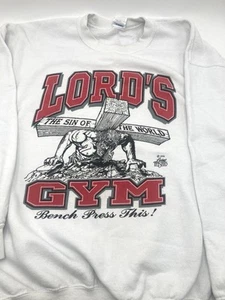 Vintage 1990 Lord's Gym weißes Sweatshirt Herren XL selten Christus Sünde religiös Jesus - Bild 1 von 17
