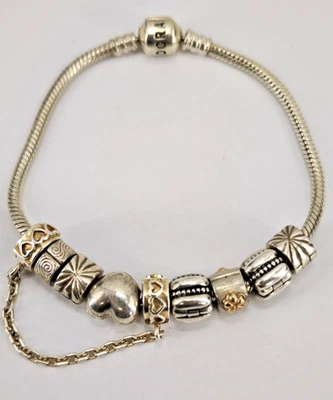 Armband mit 8 Clips org. Pandora 925 Ale Sterling Silber Schmuck Bettelarmband - Bild 1 von 4