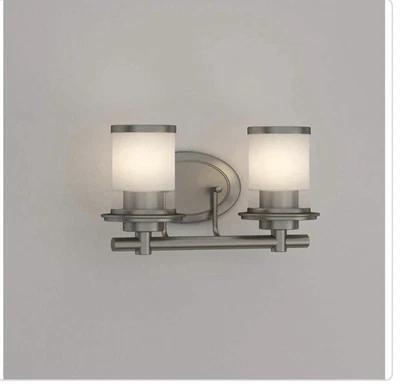 Hampton Bay HB2578-35 Truitt 2-Light Nickel Vanity with Frosted Glass Shades - Image 1 of 4