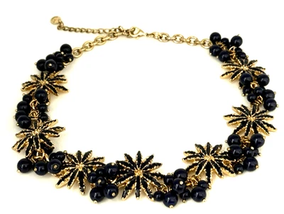 Talbots 19" Navy Blue & Gold Tone Beaded Enamel Starburst Statement Necklace - Image 1 of 4