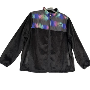 FILA SPORT Rainbow Fleece Sz XXL Black Full-Zip Jacket Furry Soft Retro 80s 90s - Picture 1 of 16