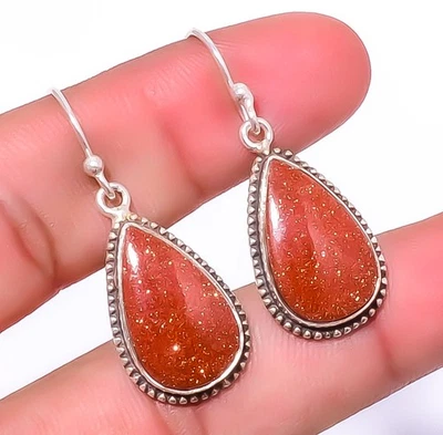 Pendiente hecho a mano con piedras preciosas de piedra solar maciza 925 1,56" E733518 Foto 1 de 4