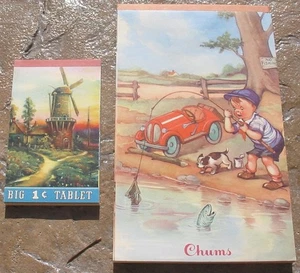 VTG Big One Cent Tablet & Note Book Pad Paper Comic Boy Fishing Chums Dutch Mill - Picture 1 of 3
