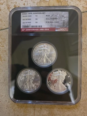 American Eagle 30th Anniversary Silver Coin Set 1986 2016 3 coin set NGC - Image 1 of 4