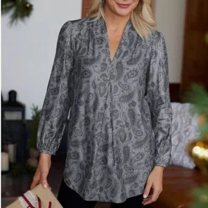 Weiche Umrandung Gr. Small New Hope Tunika Bluse Silber Paisley Metallic - Bild 1 von 5