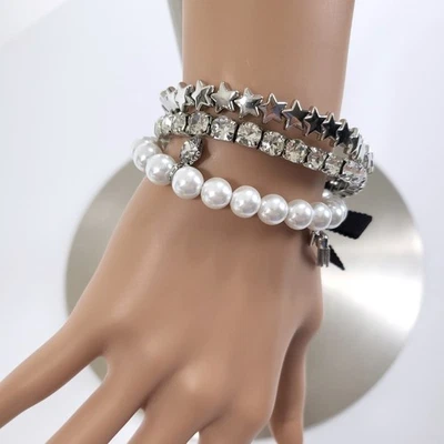 PULSERAS ELÁSTICAS SIMPLES VERA WANG ESTRELLAS PLATEADAS, CRISTALES SINTÉTICOS Y PERLAS para mujer Foto 1 de 4