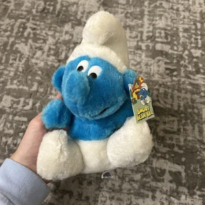 Vintage 1980 Peyo 7.5" Blue Smurf Bean Bag Stuffed Plush Toys With Tag - Picture 1 of 10