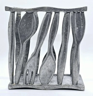 Porta-guardanapo de metal vintage garfo colher faca talheres acabamento metálico sólido e forte - Imagem 1 de 4