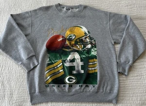 Felpa girocollo vintage Green Bay Packers grande Lee Nutmeg Mills USA Favre #4 - Foto 1 di 6