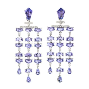 Luxury Tanzanite Diamond Dangle Earrings 18k Gold Chandelier Drop Fine Jewelry - Picture 1 of 6