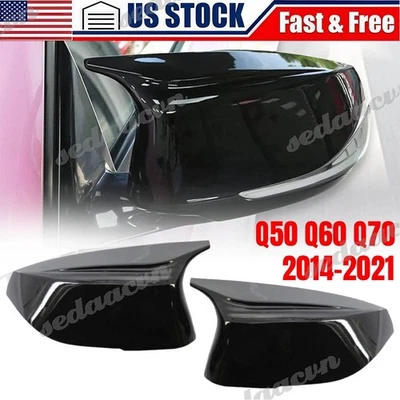 2X Mirror Cover Cap For Infiniti Q50 Q60 Q70 2014-2021 M3 Style Side Gloss Black Foto 1 de 4
