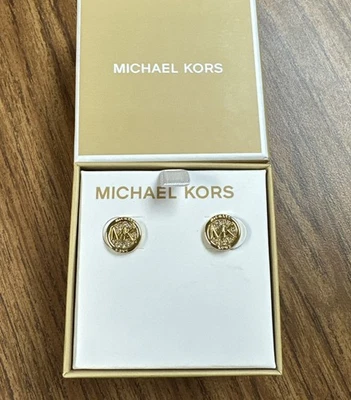 Серьги-гвоздики круглые с логотипом MIchael Kors MK золотистые MKJX8012710 - Изображение 1 из 4