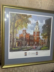 John Swatsley (geb. 1937) "Independence Hall" LE Druck/Briefmarken - handsigniert/gerahmt - Bild 1 von 15