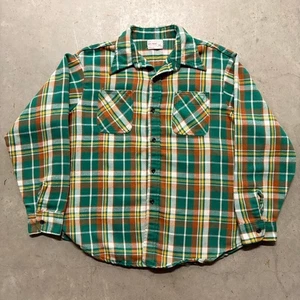 Vintage 70s JC Penney Big Mac Long Sleeve Plaid Flannel Shirt XL Green USA - Picture 1 of 7