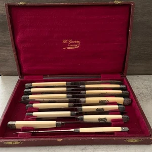 Antique 19th C. Charles Guerre Langres Paris Set 12 Knives Sterling Silver Caps - Picture 1 of 10