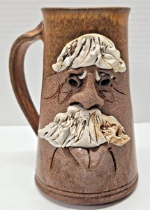 Taza vintage de cerámica Earthstone cara fea hecha a mano gres 6" barba esculpida - Imagen 1 de 9