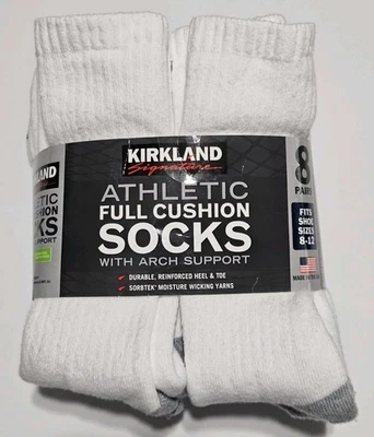 Kirkland подпись Athletic полный валик носки 8 упаковки, новый, размер 8-12, сделано в США - Изображение 1 из 4