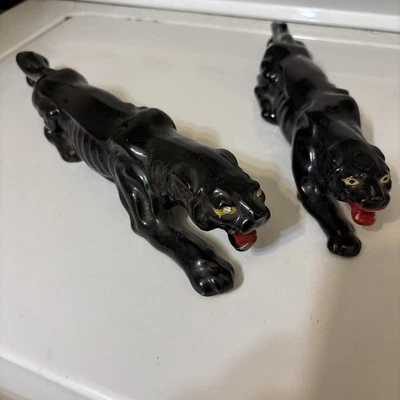 Conjunto de escultura de jaguares negros decoración fundida artesanal Aka vendido como un conjunto Foto 1 de 2