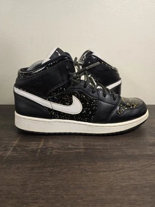 Nike Air Jordan 1 Mid SE Black Speckle Sparkle Damengröße 8,5 Größe 7Y - Bild 1 von 6