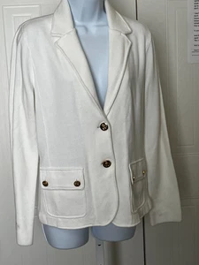 🕊️ LAUREN RALPH LAUREN GREEN LABEL WOMEN'S SWEATER JACKET WHITE SINGLE BREAST M - Picture 1 of 15