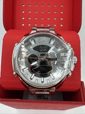 NEW Diesel Large Mega Chief Ana-Digi Silver Stainless Steel Watch DZ4648 NIB - Image 1 of 4