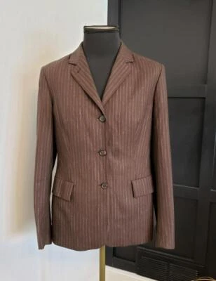 Chaqueta Blazer A Rayas Usada en Excelente Condición *Piazza Sempione* Para Mujer Marrón Mezcla Lana Pin 42 Foto 1 de 4