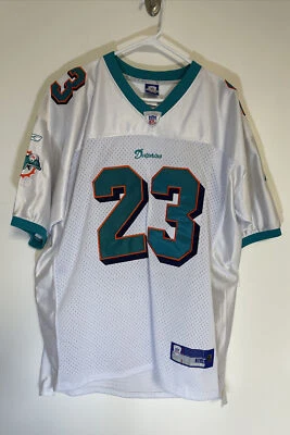 Camiseta deportiva Reebok blanca de los Miami Dolphins Runningback Ronnie marrón sobre el campo talla 54 Foto 1 de 4