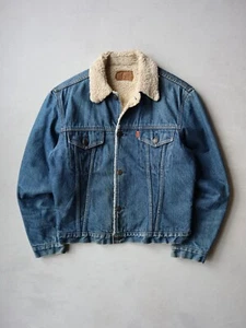 Vintage 70s Levi's Denim Jacket Orange Tab 70507 Sherpa Lined Made in USA SZ S - Picture 1 of 10