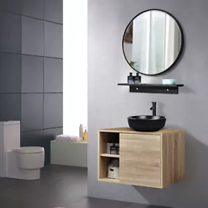 24 Inch Bathroom Vanity Wall Mounted Cabinet Vessel Sink Set with Mirror & Shelf - Picture 1 of 12