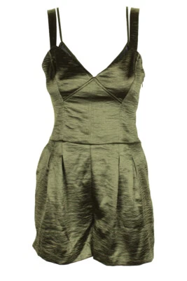 Guess Army Olive Sleeveless Christian Metallic Satin Romper 4 - Image 1 of 3