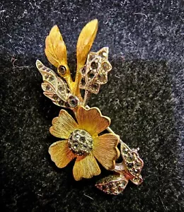 VTg 2-tone silver & gold flower leaf w/ black /dark stones- S81 - Picture 1 of 5