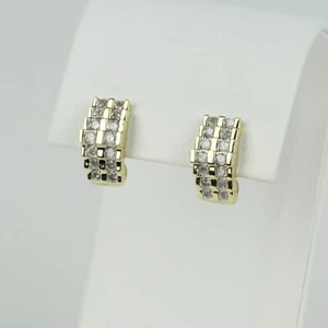 14k Yellow Gold, Diamond Women's Half Hoop Stud Earrings - Picture 1 of 2