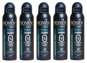 5x Bionsen for Men MINERAL ACTIVE Deodorant Spray, 0% Aluminium 150ml - Picture 1 of 4