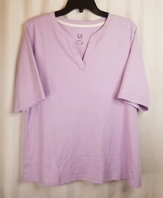 Top para mujer Isaac Mizrahi Live Essentials cuello en V púrpura claro manga corta talla XL Foto 1 de 4