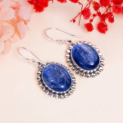 Natural Kyanite Gemstone 925 Sterling Silver Earring Drop Dangle Jewelry Gift. - Image 1 of 4